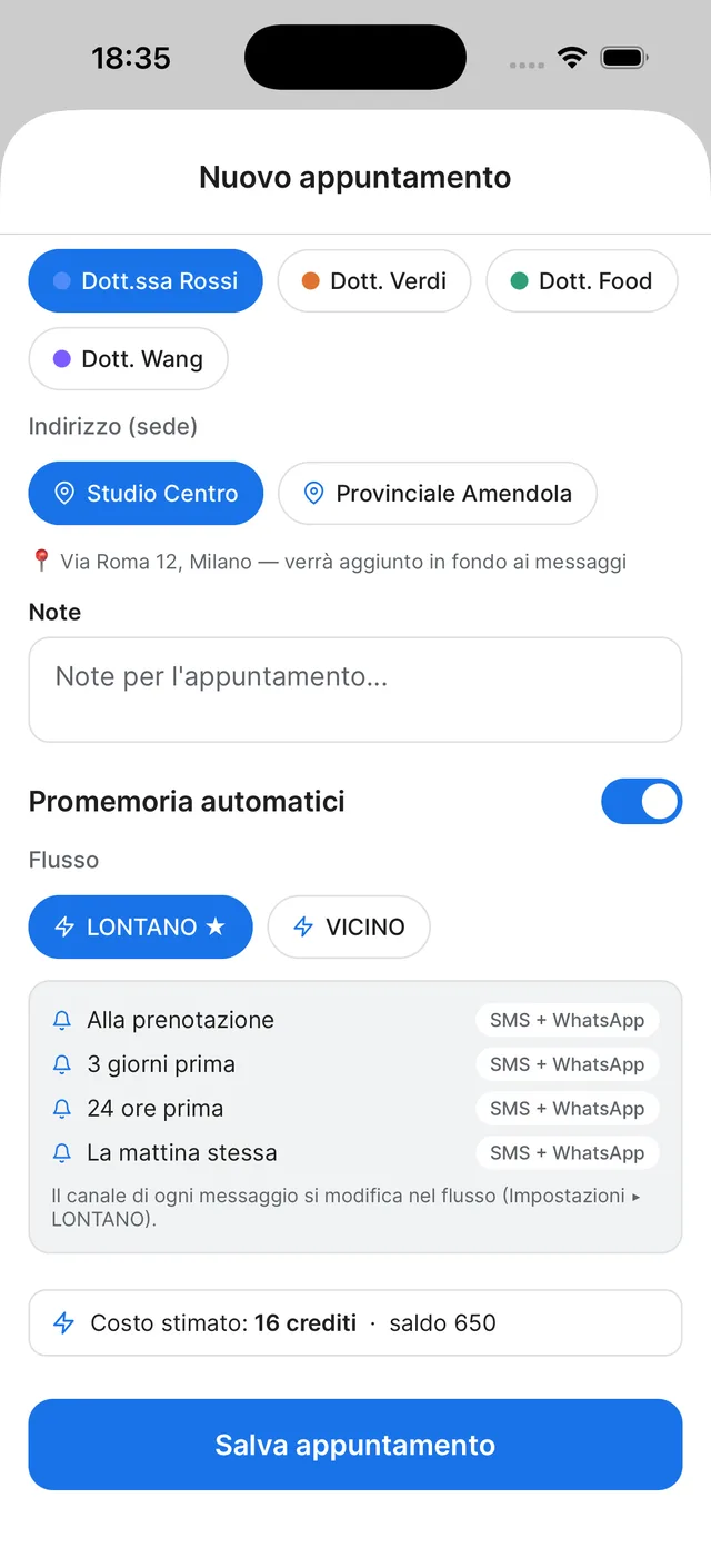 Schermata Nuovo appuntamento