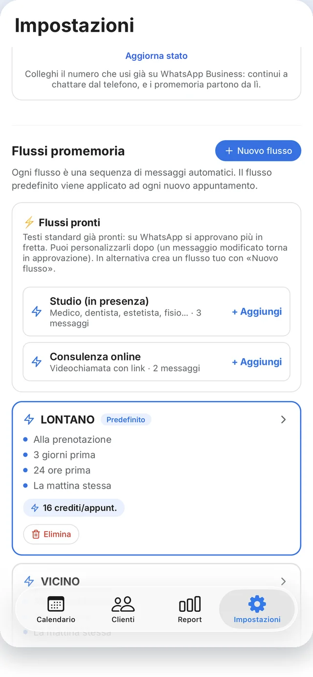 Flussi di promemoria pronti nelle impostazioni